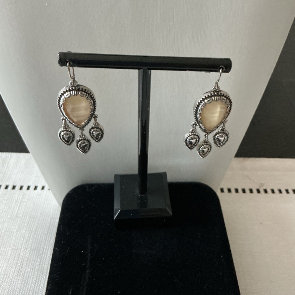Yellow Faux Mother-of-Pearl Oxidized Silver Tone Drop Earrings